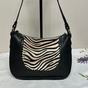 SAS Black and White Shoulder Bag with Zebra Print Leather/ calfskin